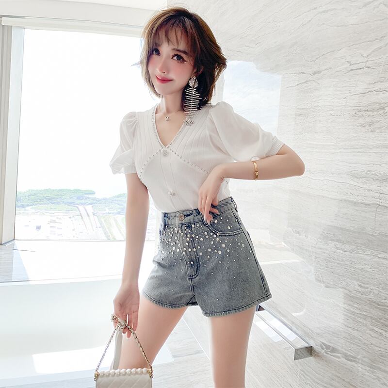 スリーブセーター シャツ ハイウェストウェストスリムショーツ サマー 夏物 ブルマー MIUCO63274610047
