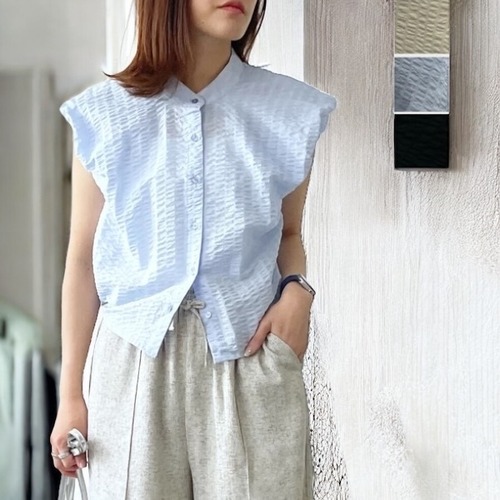 《取寄》ladies .. sheer soccer puff shoulder blouse
