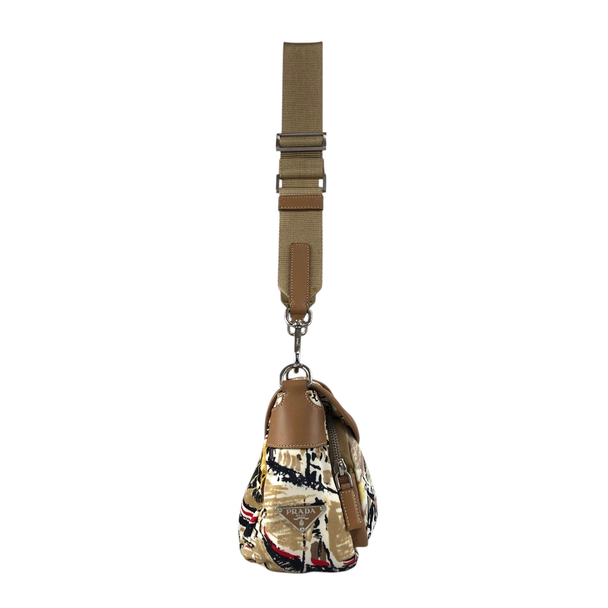 PRADA ショルダーバッグ キャンバス ブラウン PRADA プラダ ショルダーバッグ ホワイト ブラウン フロントバックル