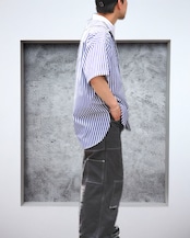 METHO - Open collor flat shirt shortsleeve : Blue stripe