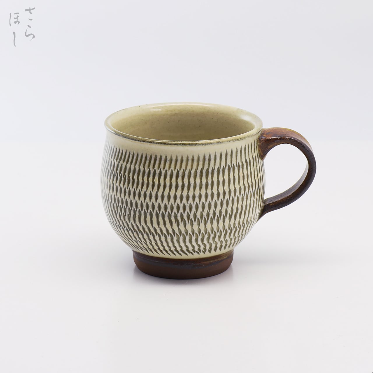 小鹿田焼 小袋窯 コーヒーカップ 飛びかんな 白 口径約8.3cm 陶器 和食器 民藝