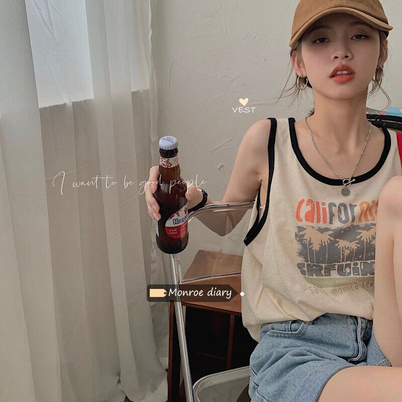 スタイルカラープリントサマーノースリーブトップス 夏物 モンロー34337770857