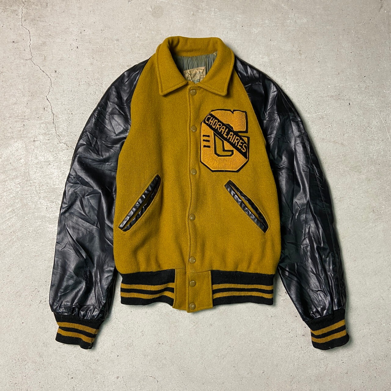 60年代〜 NAUGALITE ウールスタジャン 袖フェイクレザー メンズS相当 