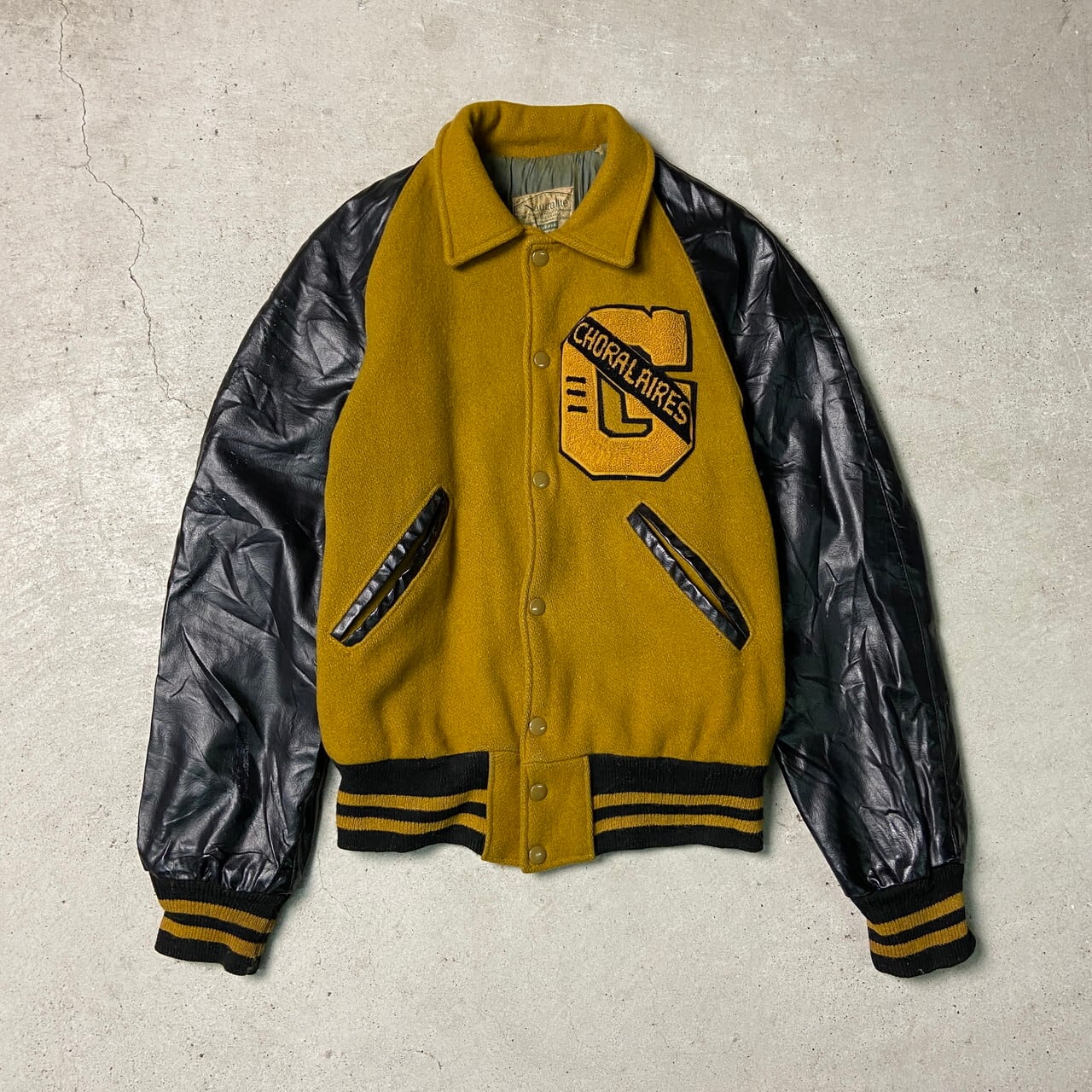 60年代〜 NAUGALITE ウールスタジャン 袖フェイクレザー メンズS相当 