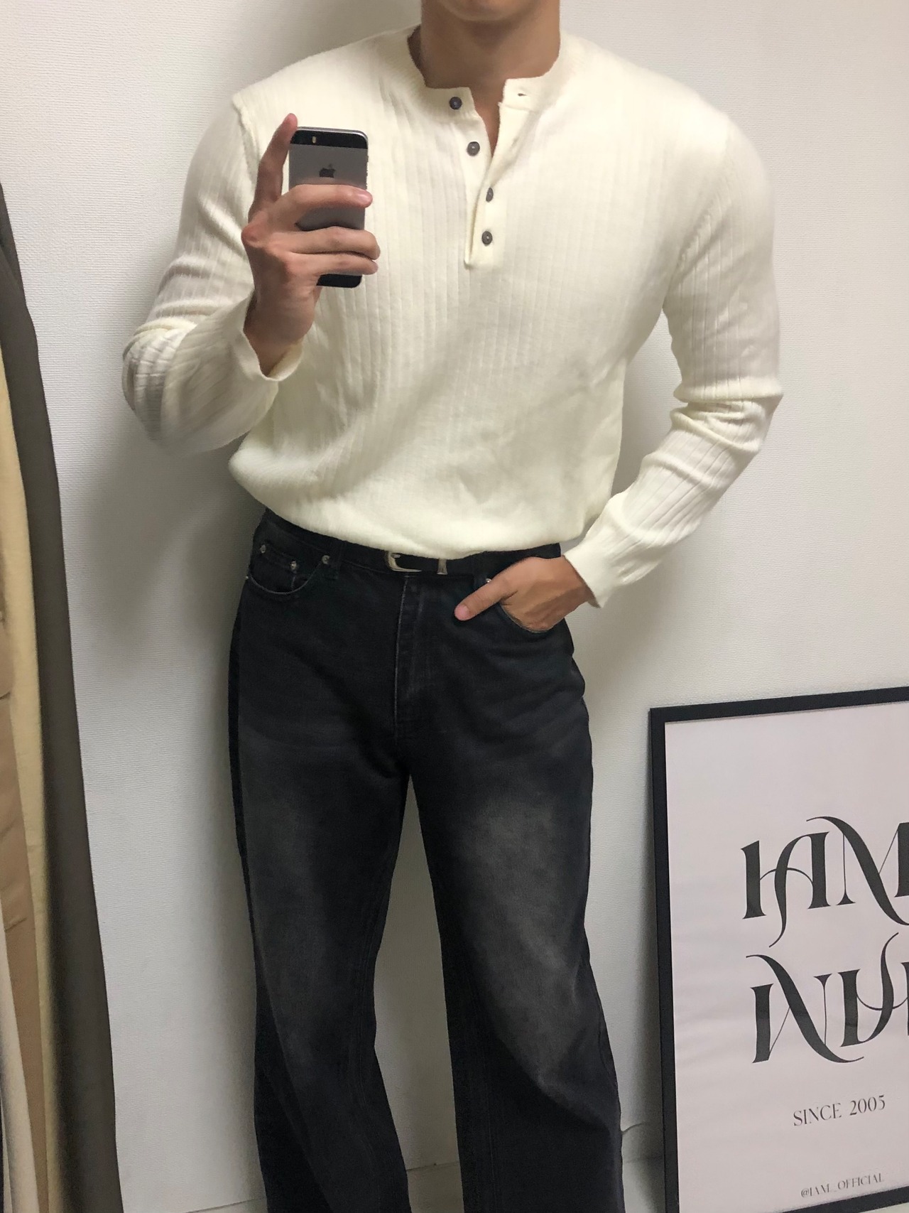 【Muscle Fit】Cashmere Ribbed Henley Neck Knit (5color) - 16
