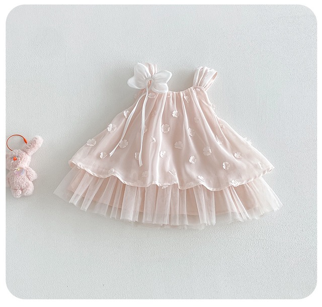 【BABY】立体フラワーノースリーブチュールワンピース - 9