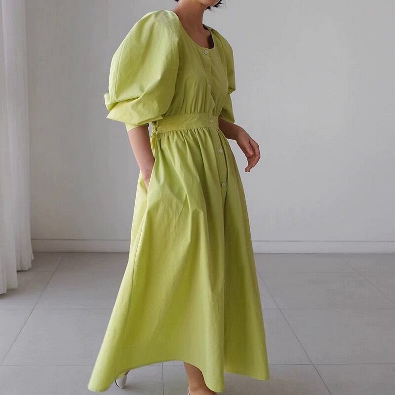 puff sleeves dress W00039