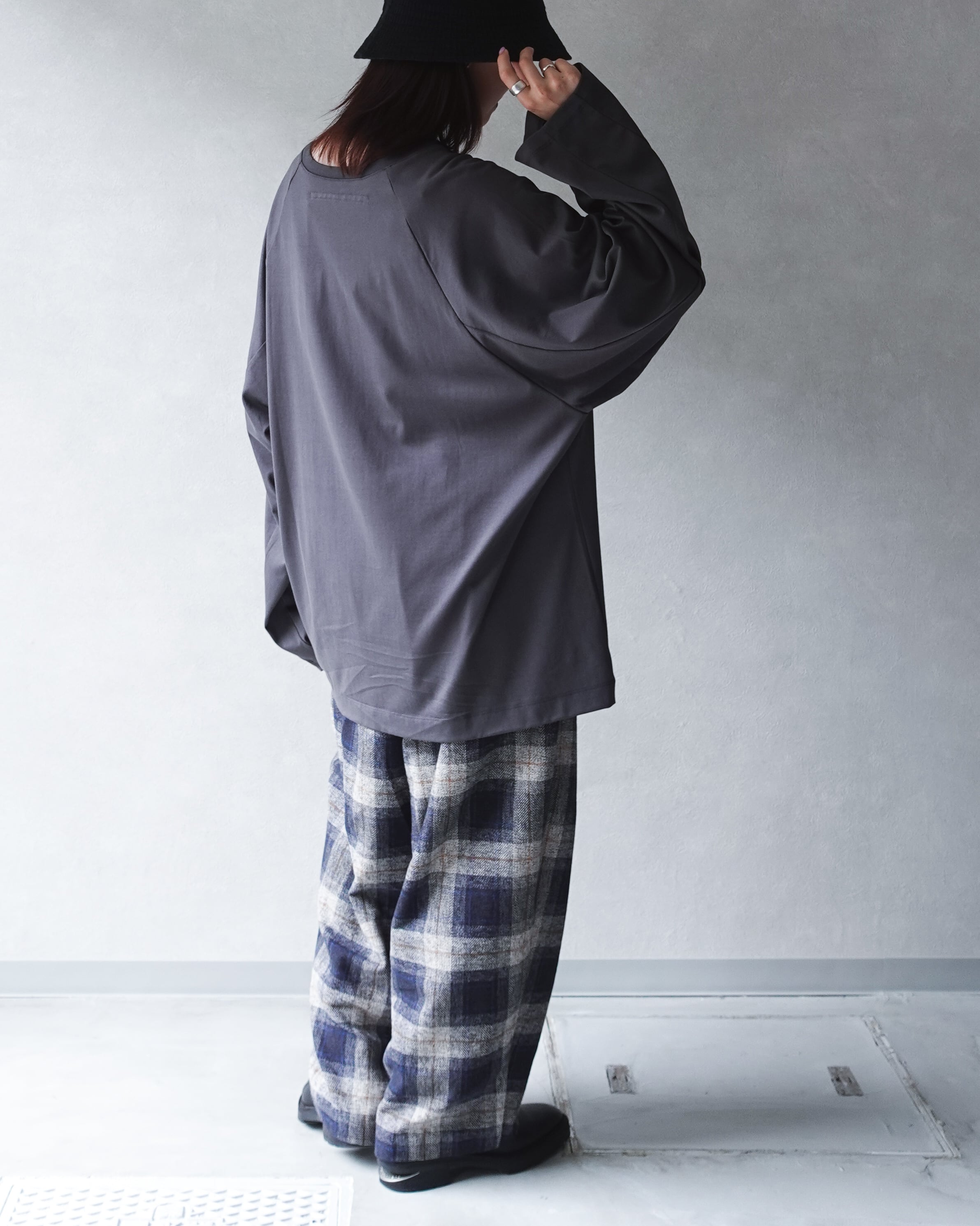 my beautiful landlet COTTON TWEED CHECK WIDE EASY PANTS GRAY