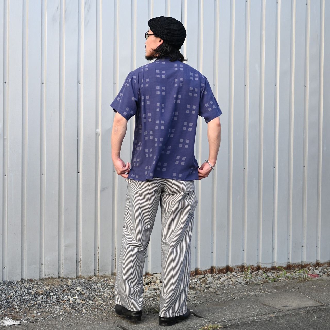 OLD JOE / ORIGINAL PRINTED OPEN COLLAR SHIRTS (Square Dot) Short-sleeve