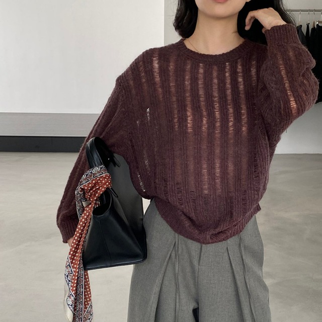 sheer stripe knit pullover J00027