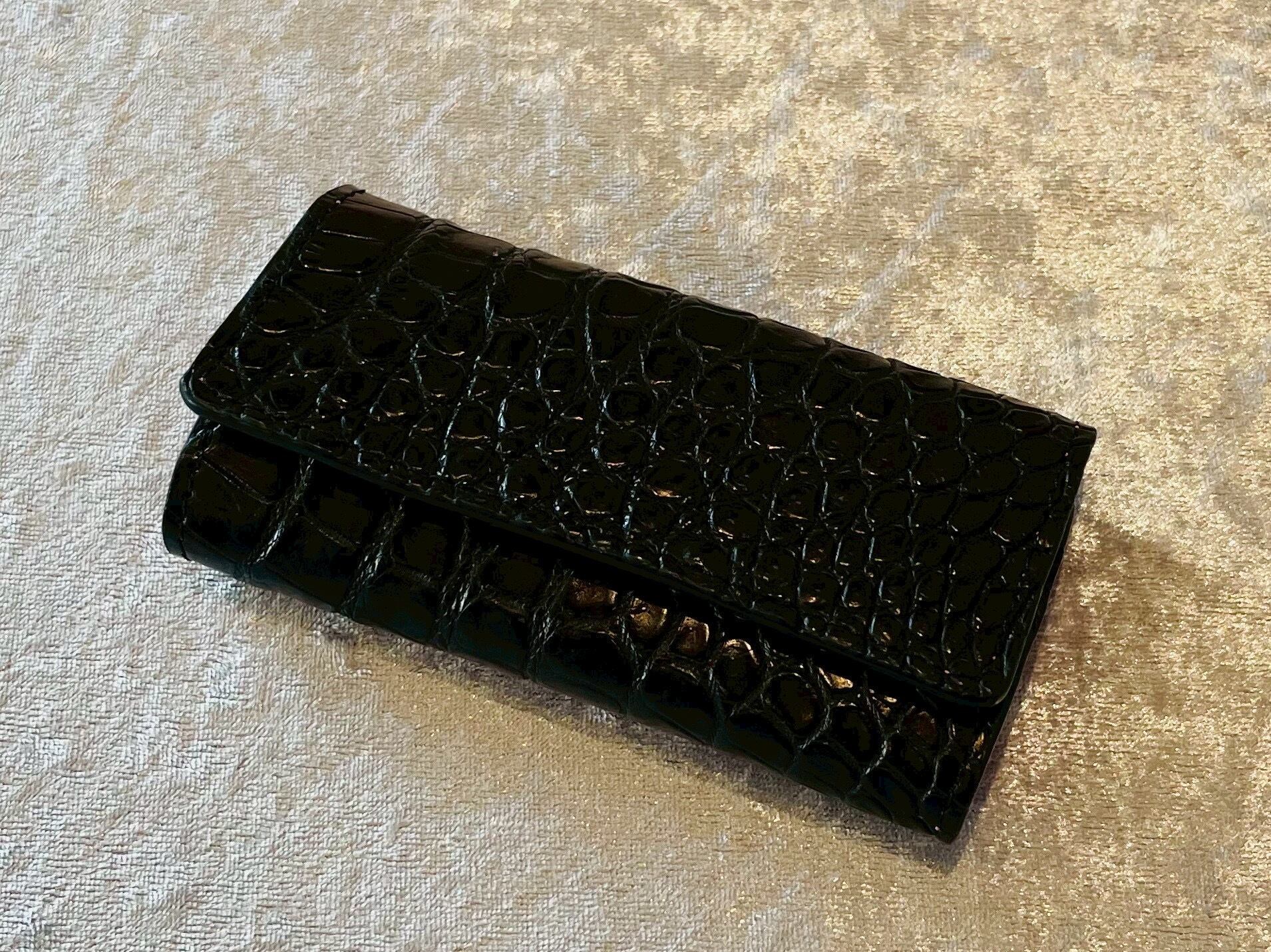 クロコダイル　ポロサス　ブラック　コンパクトウォレット　L字ファスナー　財布 L字ファスナーウォレット クロコダイル ミニ財布 ミニウォレット