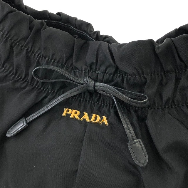 PRADA プラダ ロゴ ナイロン レザー ギャザー ショルダーバッグ ブラック vintage ヴィンテージ オールド xwztuy