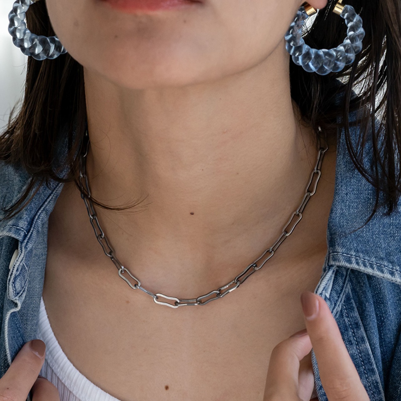 【ネコポス便】ネックレス ペーパーチェーン ステンレス レディース K18 18金 18K 金アレ対応 ウェーブ チェーンのみ チェーンネックレス 2584