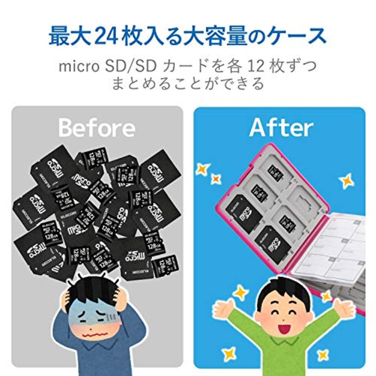 エレコム(ELECOM) メモリカードケース SD ケース プラスチック SD12枚 + microSD12枚収納 ピンク CMC-SDCPP24PN