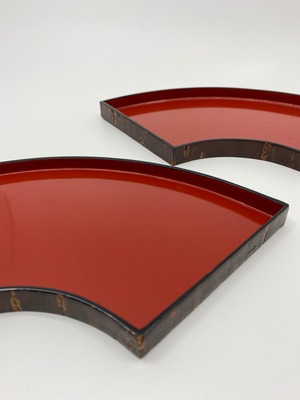 扇面　先付　朱塗　桜皮細工　2枚セット