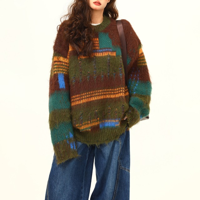 patchwork mohair knit　パッチワークモヘアニット　J1488