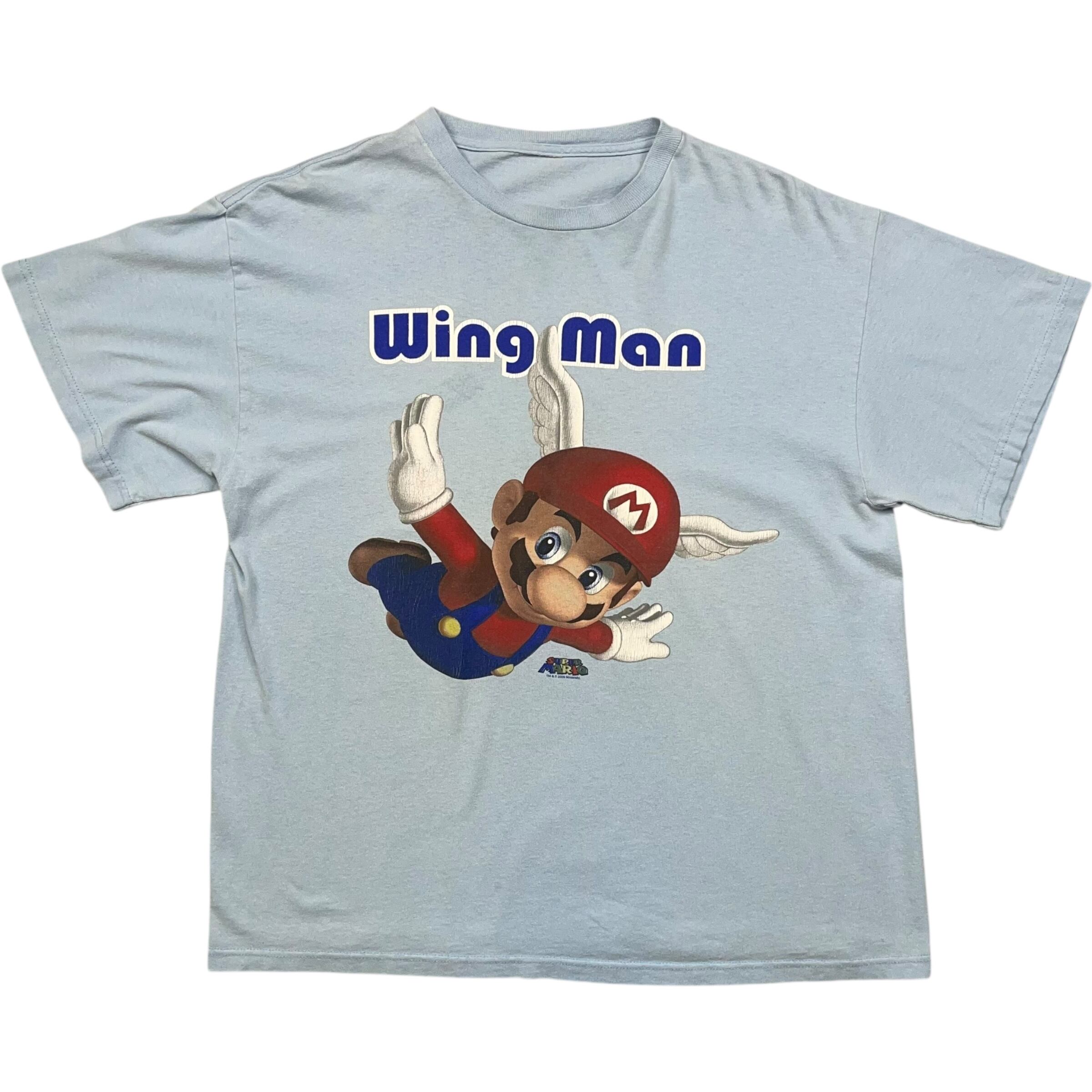 《L》 スーパーマリオ キャラクターTシャツ マリオ Wing Man プリント ライトブルー no.7432