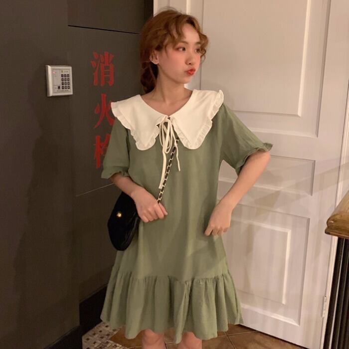 新しい緩いかわいい学生の人形の襟のドレスの女性の夏の2020年のバージョンは、女性のフリル半袖ショートスカートの潮 1号婦人16797975111