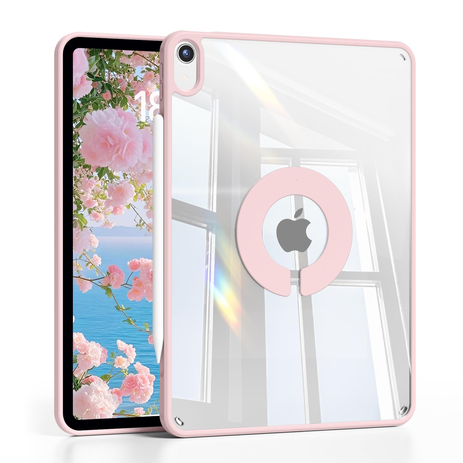 JKSML MagSafe対応 iPad mini 7 / iPad mini 6 ケース (A17 Pro 2024 第7世代 & 2021 第6世代 8.3インチ対応) 強力磁気吸着 透明 黄変防止 耐衝撃 軽量薄型 ソフトTPUフレーム+ハードPCバックケース (ピンク)