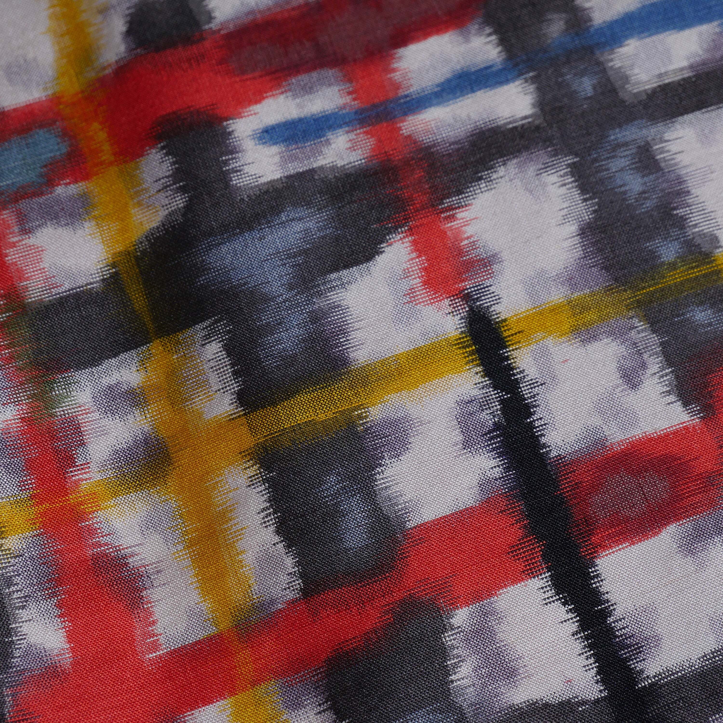 正絹 カラフルデザイン 銘仙着物 | Vintage meisen kimono with colorful paint-like cross-hatched design