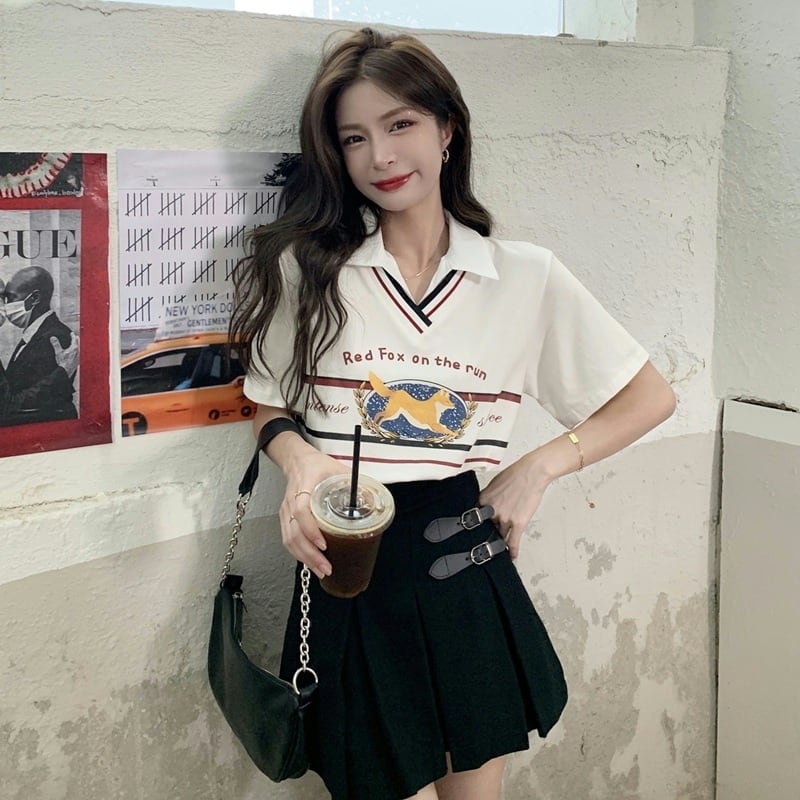 ホワイトショートTシャツ サマーレッドスタイル 夏物 試着室17294535071