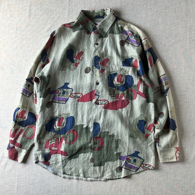 90s GOOUCH Abstract Linen Shirt Unisex L-XL