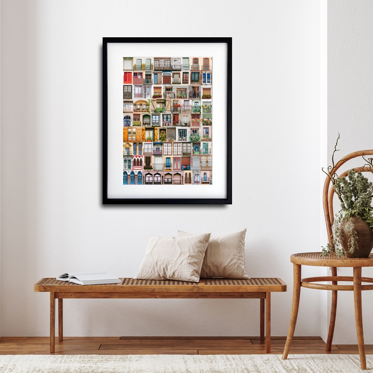 窓越しの世界｜街角の情景を切り取ったレトロコラージュアートポスター｜ヴィンテージ感漂うおしゃれインテリアに映える一枚A3ポスター