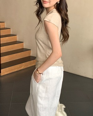 VネックフレンチスリーブTシャツ 4color A0990