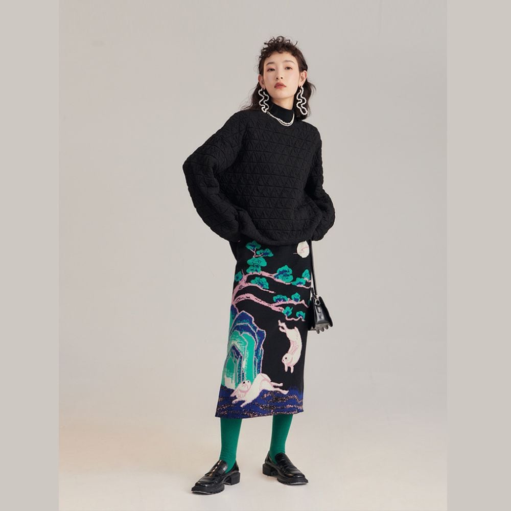 MARIA ニットスカート 月夜の白うさぎニットスカート E00091 | EMMA GRAND