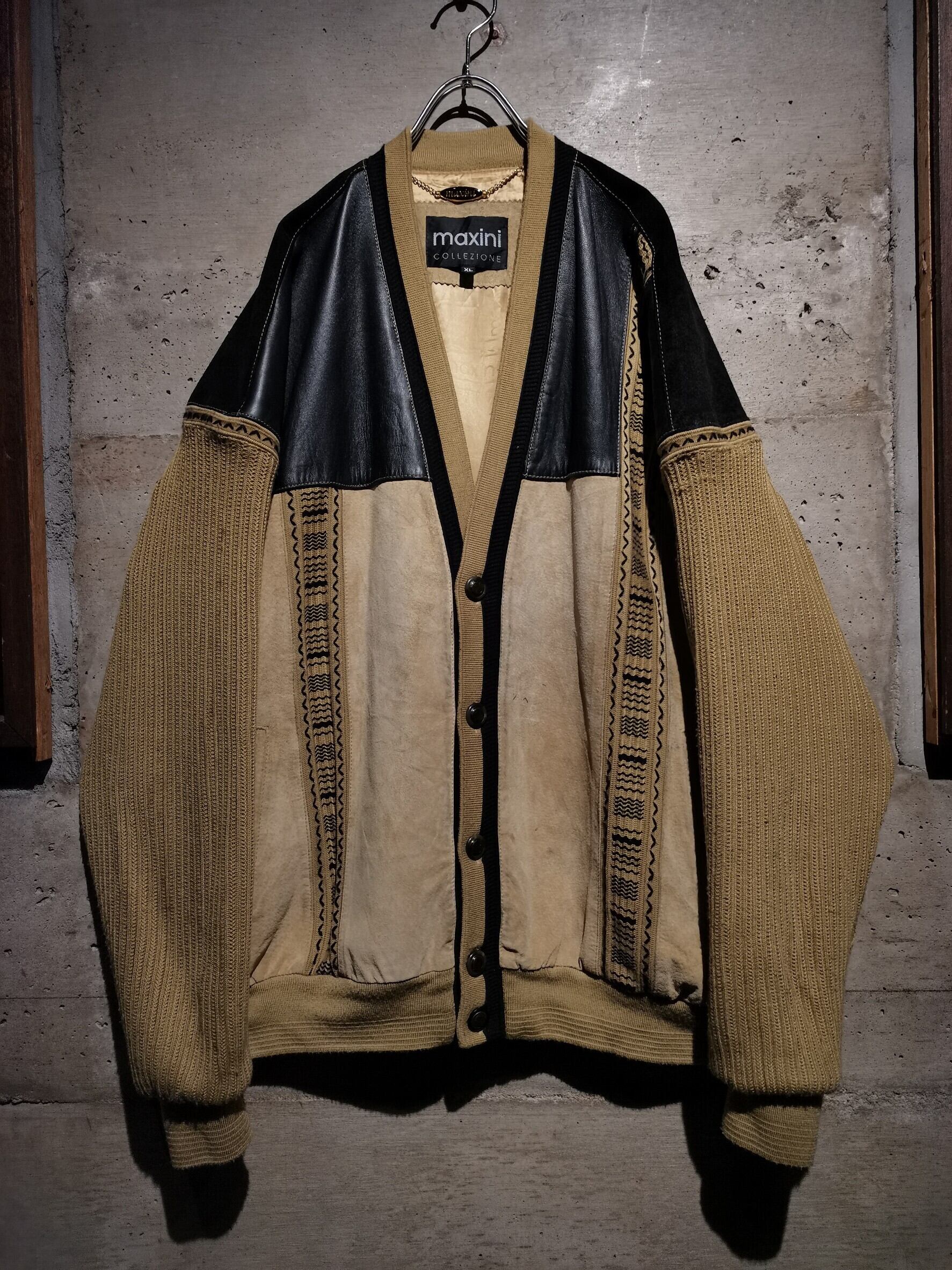 Caka】Special Knit × Leather Switching Vintage Loose Cardigan 