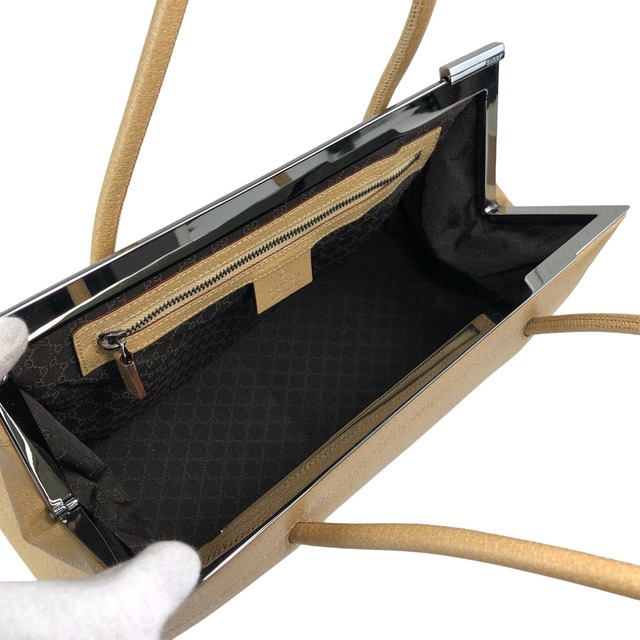 GUCCI グッチ ショルダーバッグ ベージュ レザー がま口 ワンショルダー vintage ヴィンテージ オールド y4d8ai