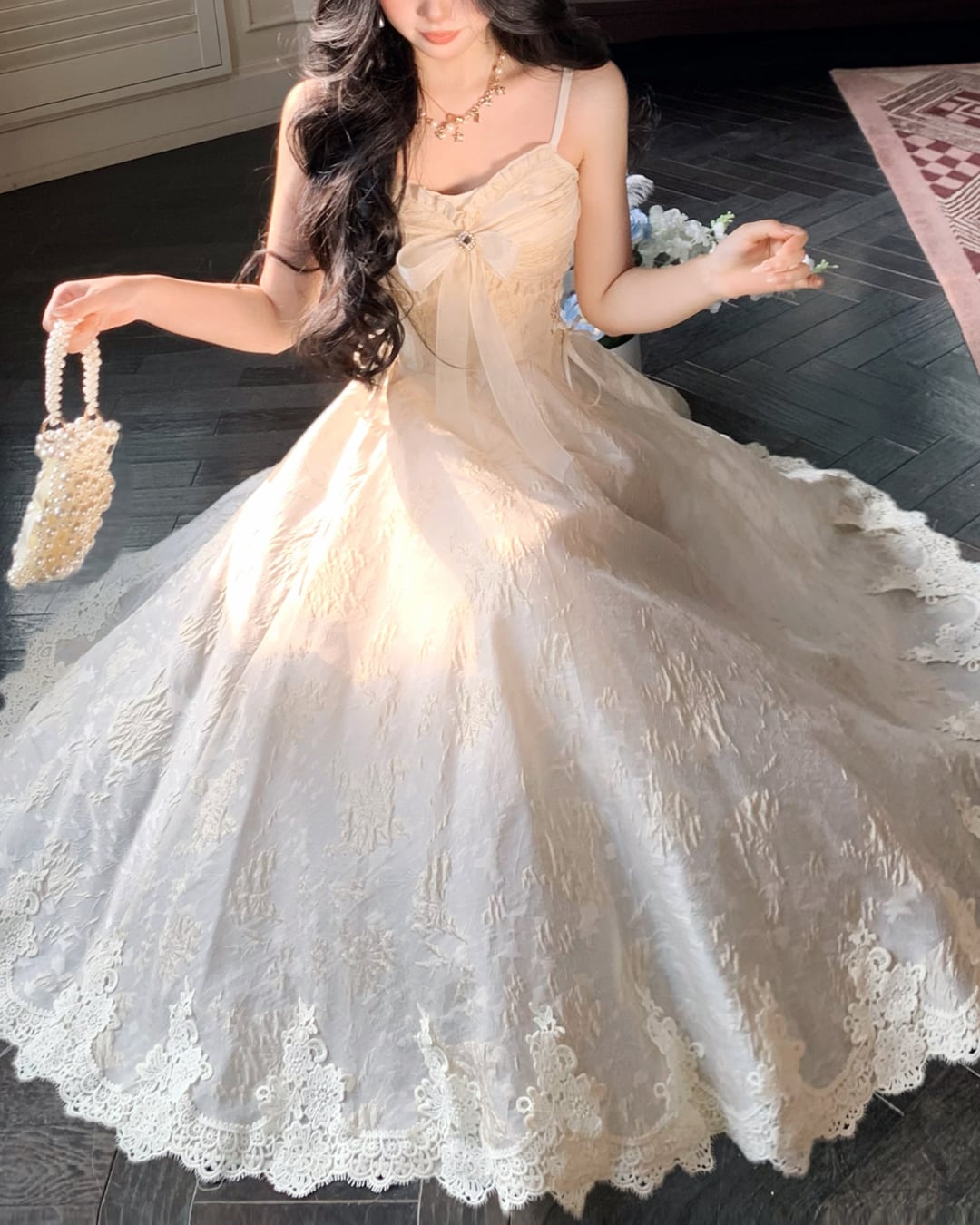 レリーフジャガードヘムレースワンピース 25W08373