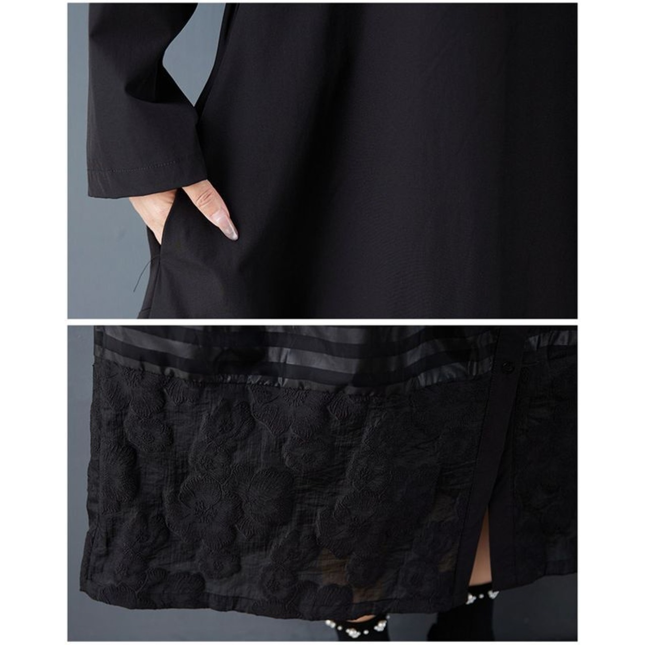 ストライプ切替 ロング シャツワンピース  00106