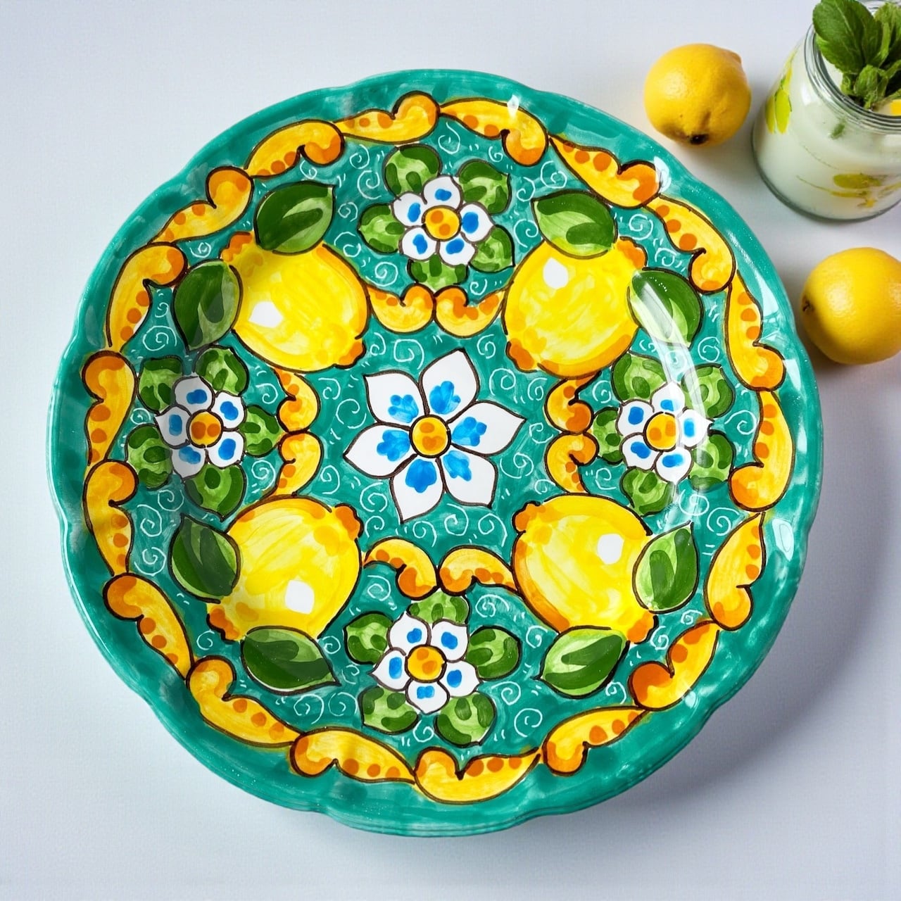 絵皿 26cm GEO046 マヨリカ焼き イタリア陶器 レモン柄 ディナー皿