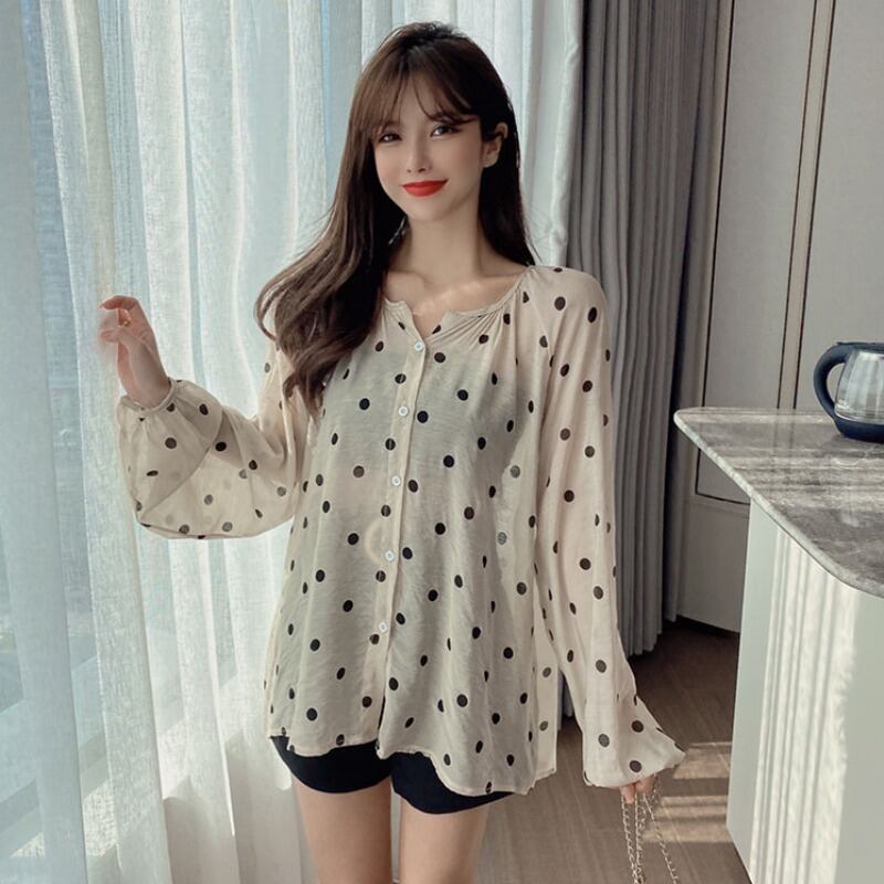 シャツ オータムルーズブラウス ロング 秋物 ハンチェンe45031931572