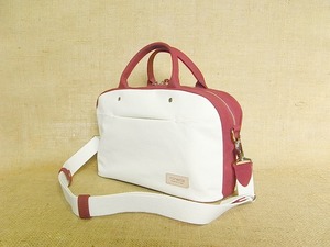 キャンバス　ツートーン・２wayショルダー（生成×エンジ）ー受注生産品ー