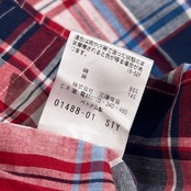 リネン混 MACKINTOSH PHILOSOPHY マッキントッシュフィロソフィー チェック柄 BD ボタンダウン 半袖 シャツ 38(M相当) /レッド・ネイビー系 メンズ 三陽商会