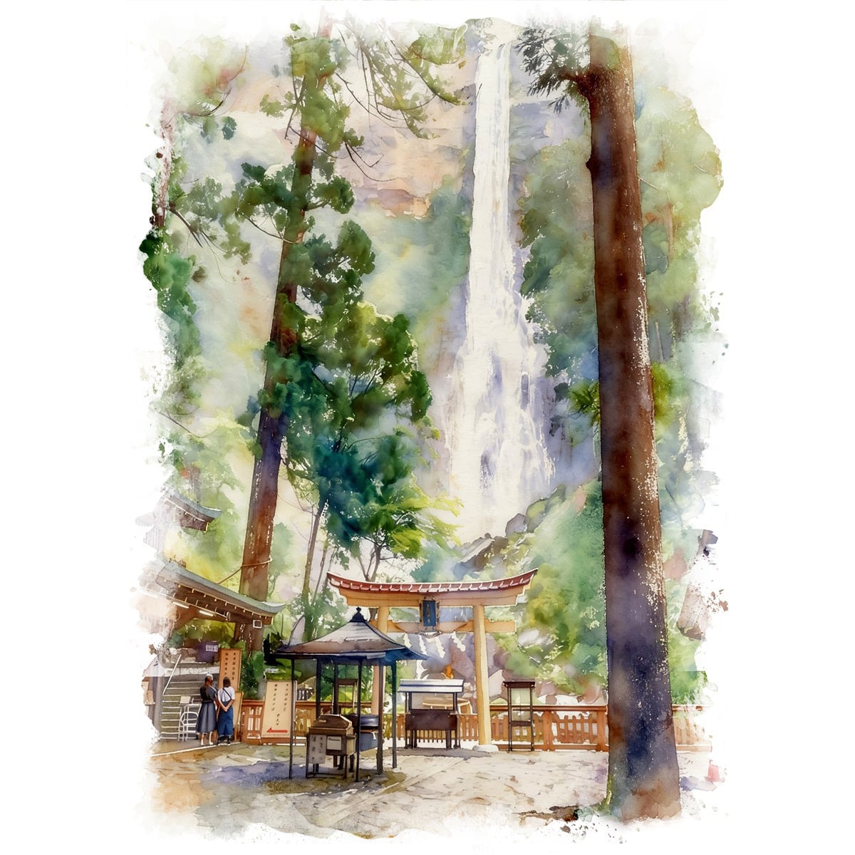 絵画(風景画) 日本 和歌山県 那智の滝 インテリアアート額付き 水彩画
