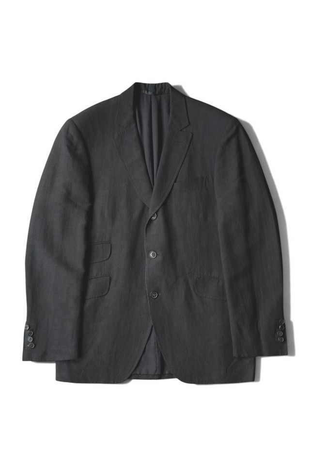 00's "ARNYS PARIS" Black Color Silk Linen 3B Tailored Jacket with Silk Lining — "MARCEL" Model Tailored by "CARUSO"