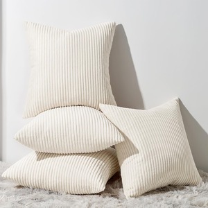 【数量限り】Topfinel クッションカバー 45×45cm 4枚セット コーデュロイ 無地 おしゃれ 北欧 洗える ふわふわ 隠れるファスナー ストライプ ソファー用背当て 装飾枕カバー クレーム