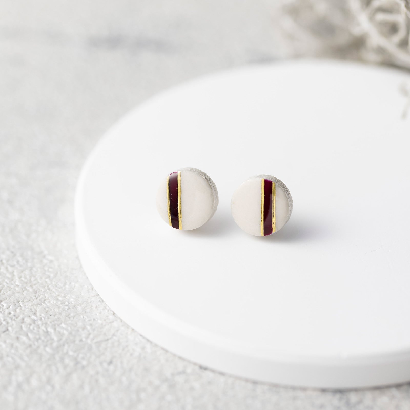 美濃焼陶器 モダン【10mm】ピアス / イヤリング|真珠色