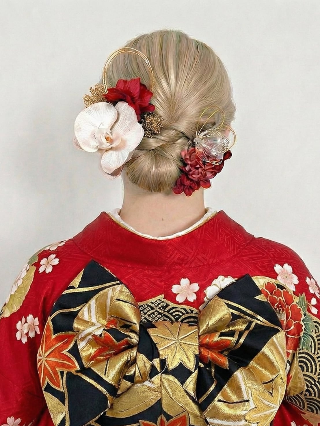 【胡蝶蘭髪飾り オレンジピンク】 アメリカンフラワー 袴 振袖 成人式 ヘアドレス ヘアパーツ プリザーブドフラワー ドライフラワー k-0104