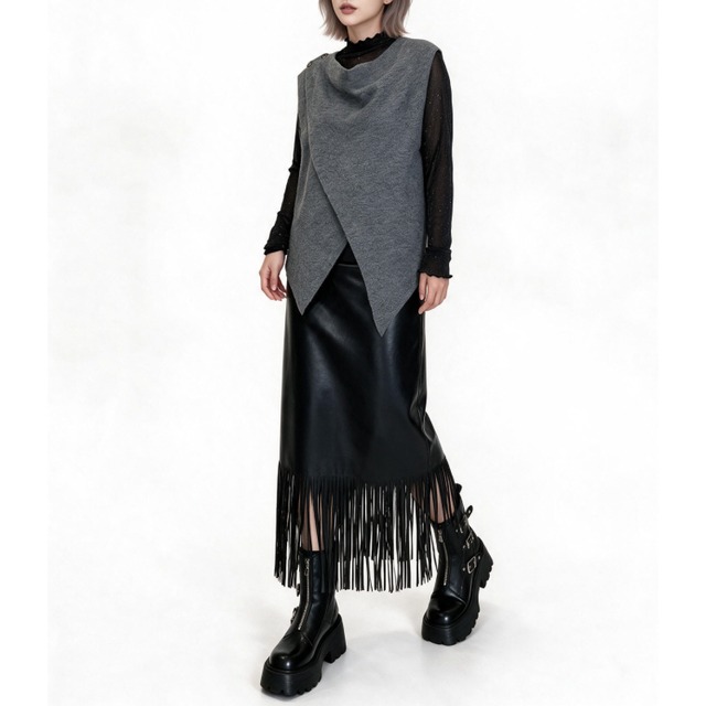 Asymmetric drape knit vest【2color】 C1635