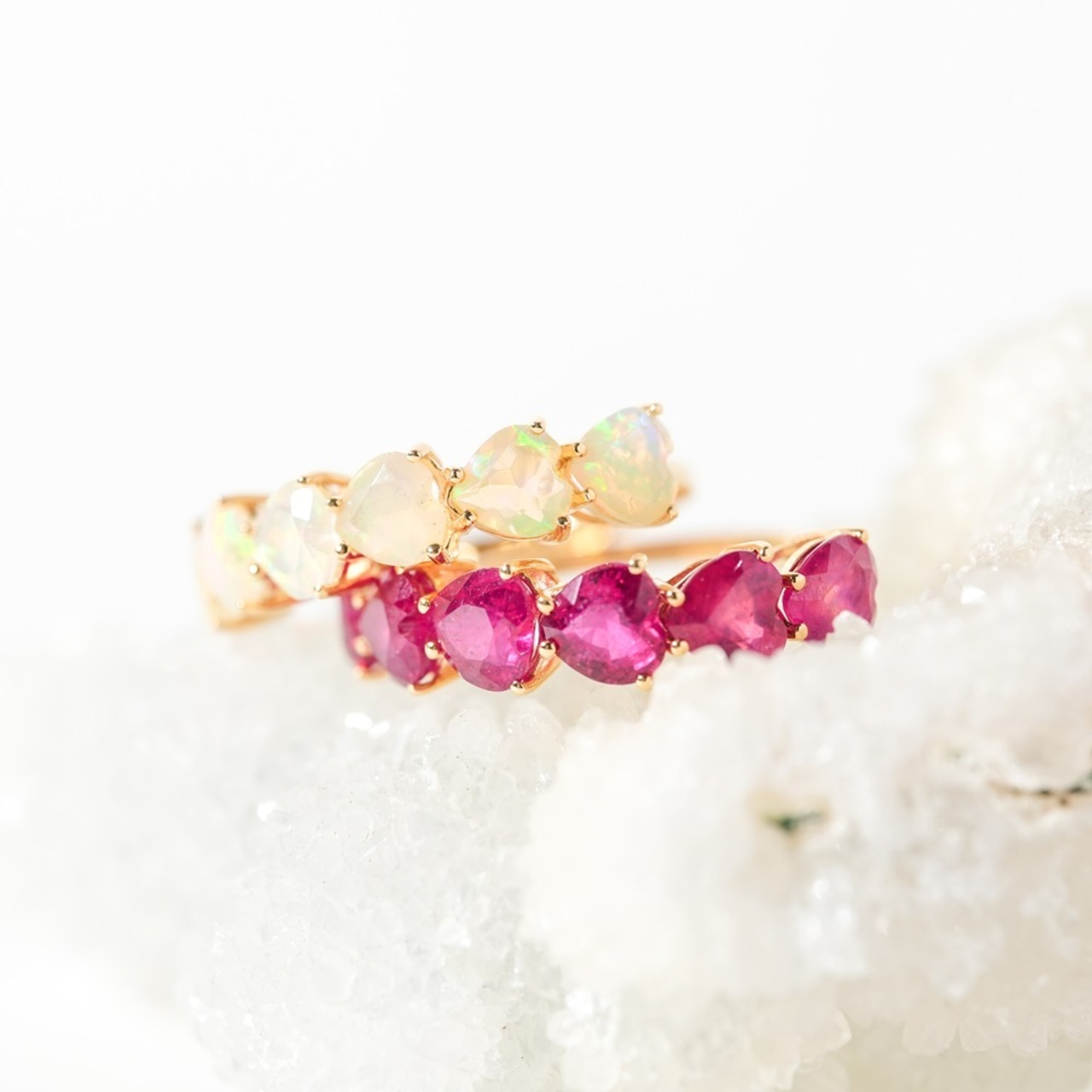 【K18 / 12号】オパール ハート連 リング