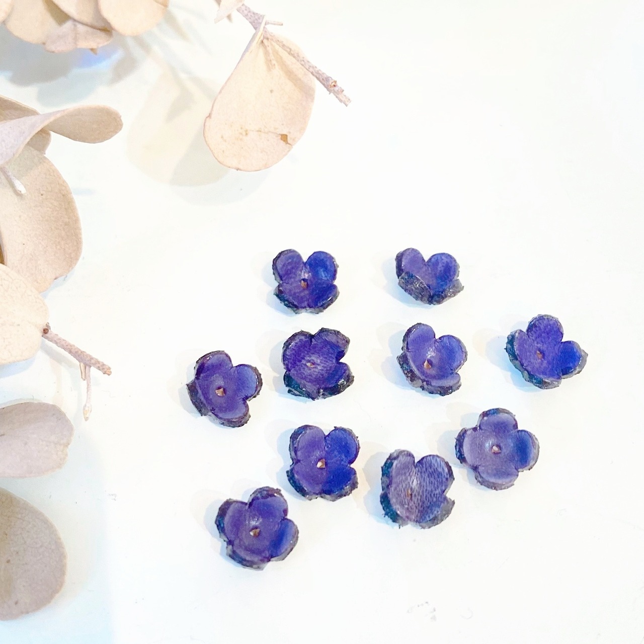 【アウトレット3D立体レザーフラワー】クローバーSS  (ピン無しタイプ)9個入(パープル） - 2