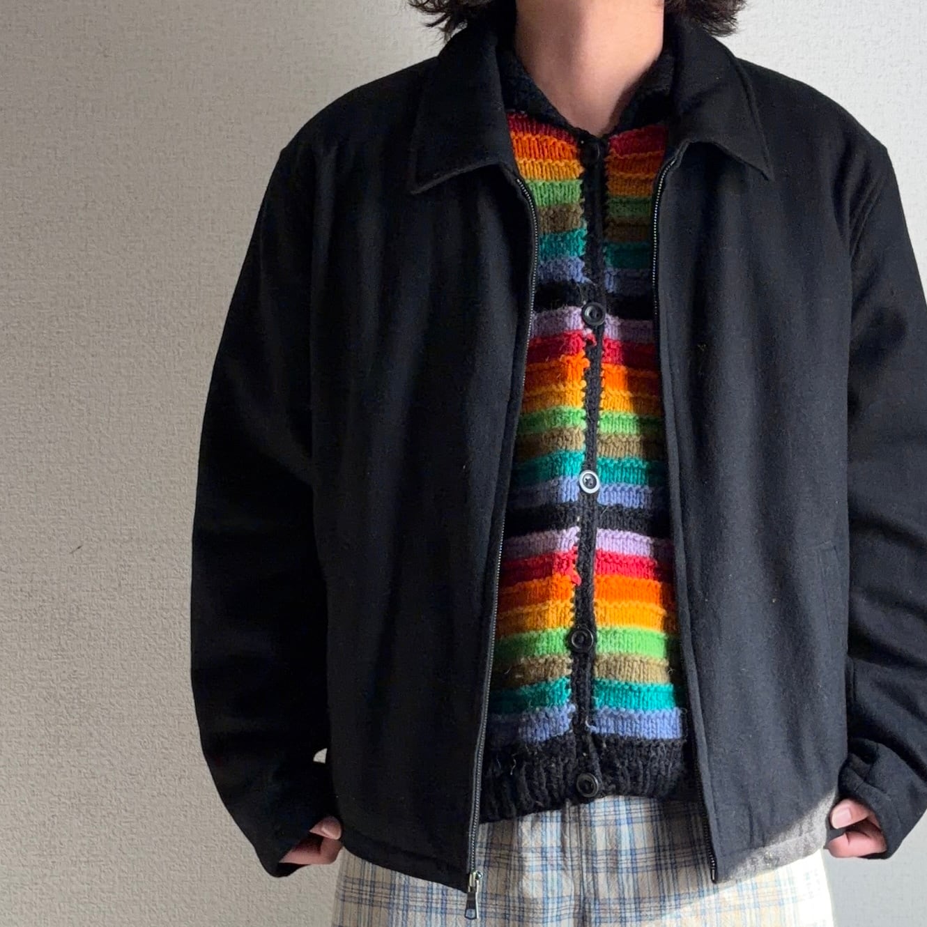 【超希少】70's エクアドルハンドニット　フラワー　レインボー Rainbow” Ecuador hand Knit / エクアドルニット / レインボー◎ / JKT