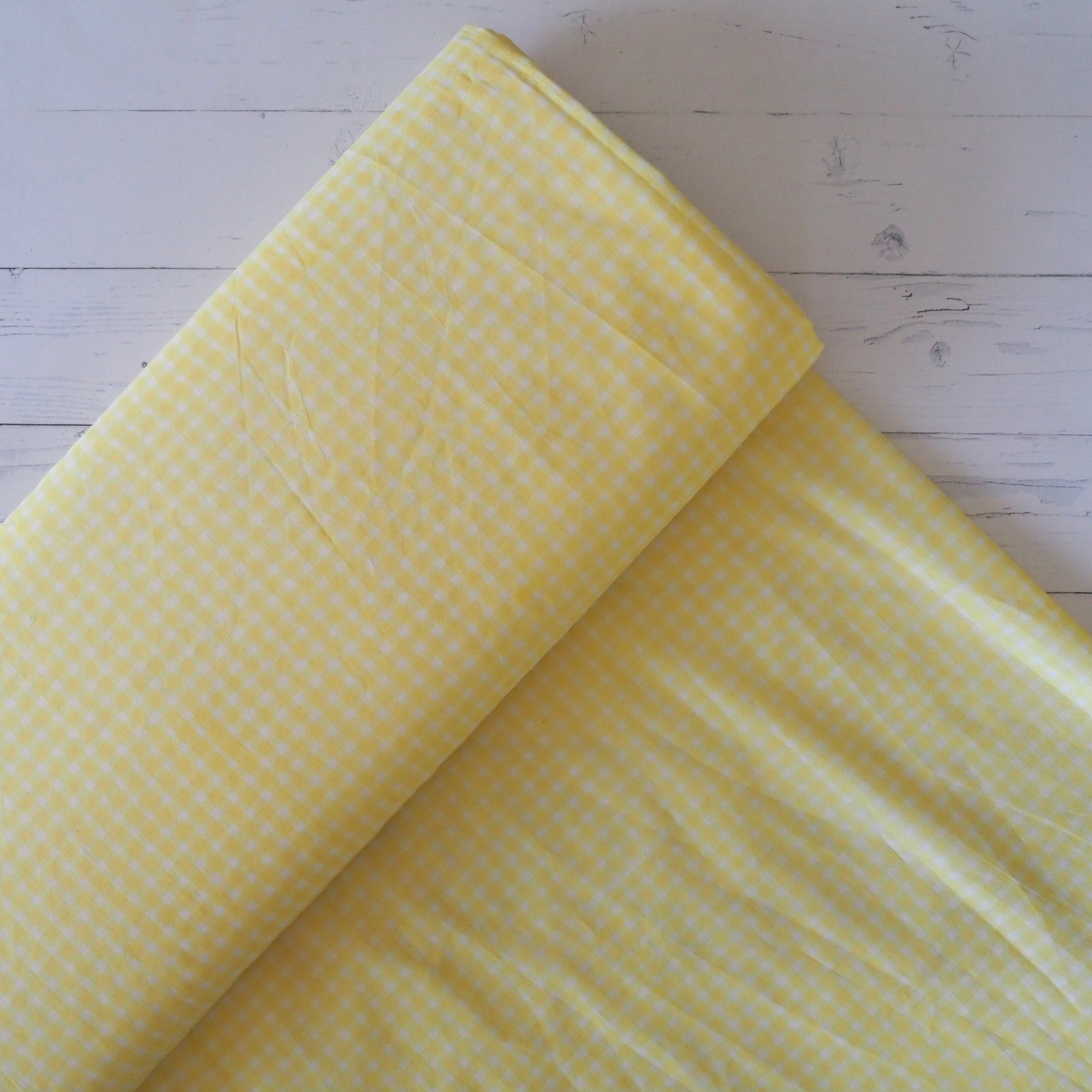 ブロックプリント生地【50cm単位】インド綿  チェック柄(小) 白×イエロー #50213-YL2