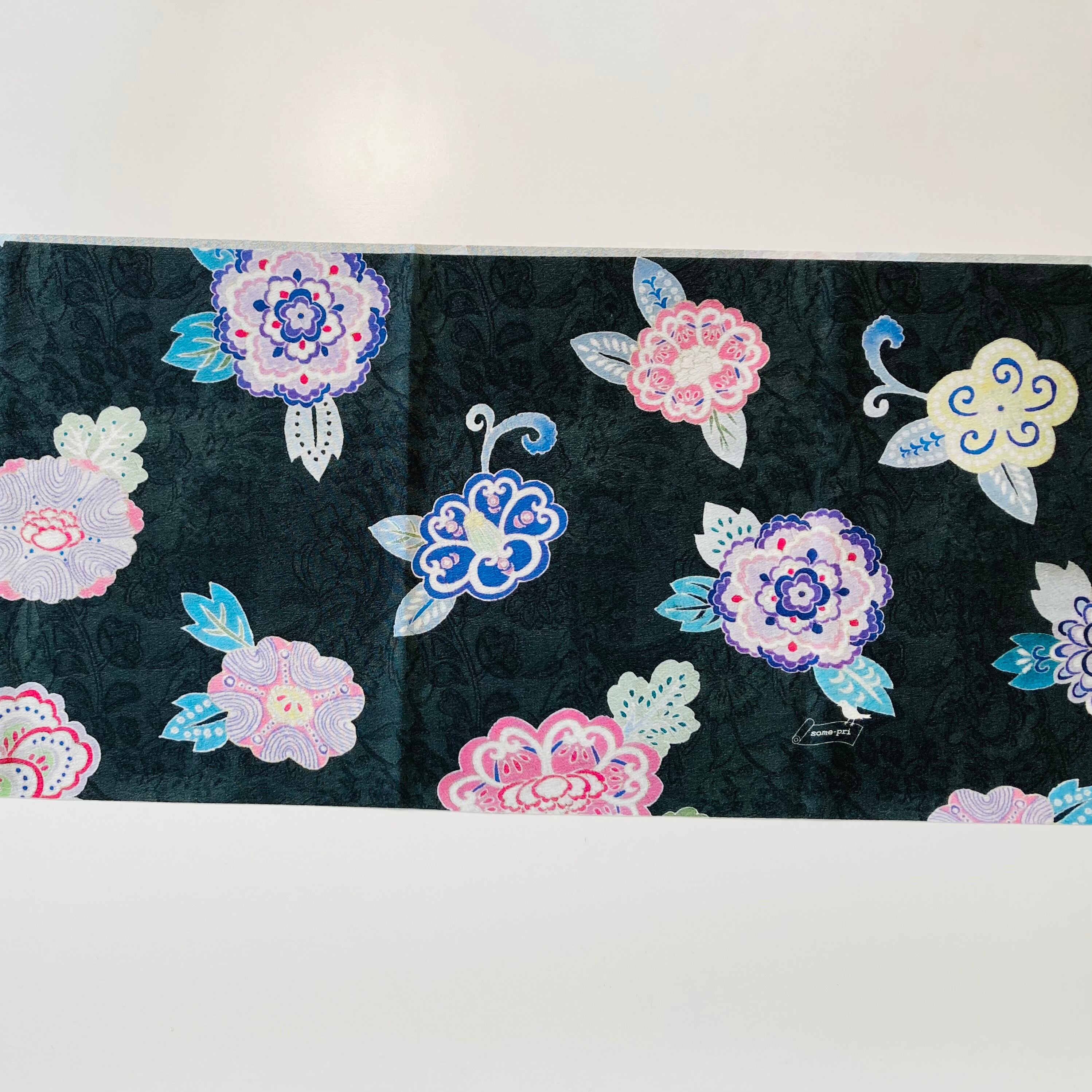 some-pri 帯揚げストール「華紋」黒・ピンク・グリーン