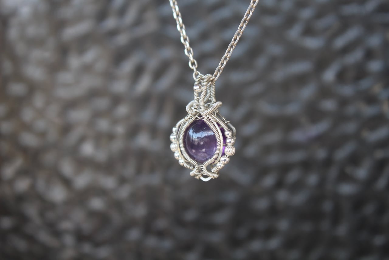 Amethyst silver925 wire wrapping mini pendant