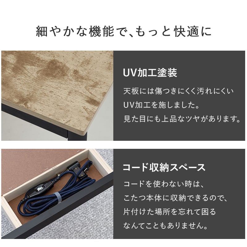 【組立式】継脚付こたつ＋うす掛け布団 2点セット ビンテージデザイン こたつ2種x掛け布団2種 幅75cm